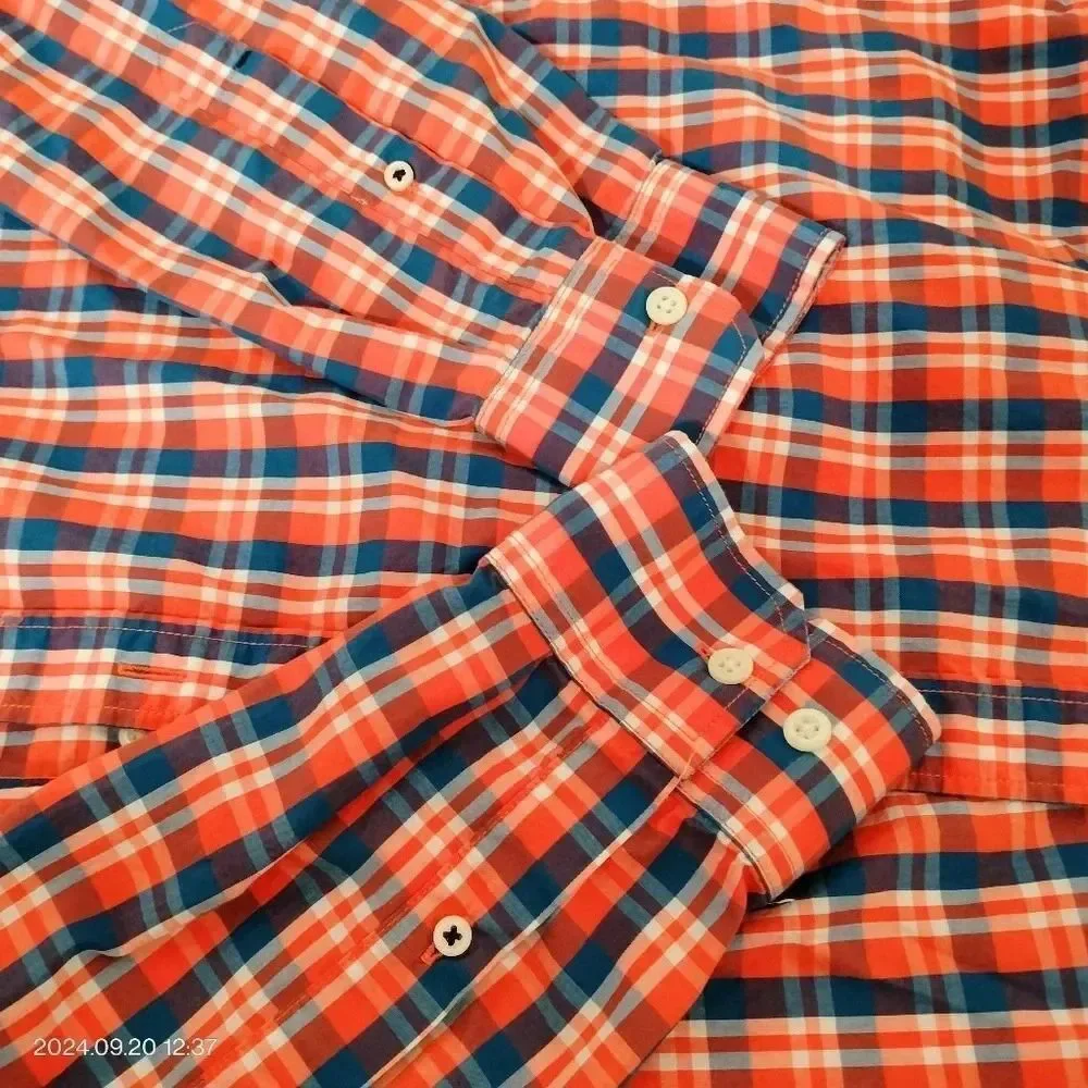 Banana Republic Men's Soft Wash Sz LG Tailored Slim Fit Button Down Shirt Orange